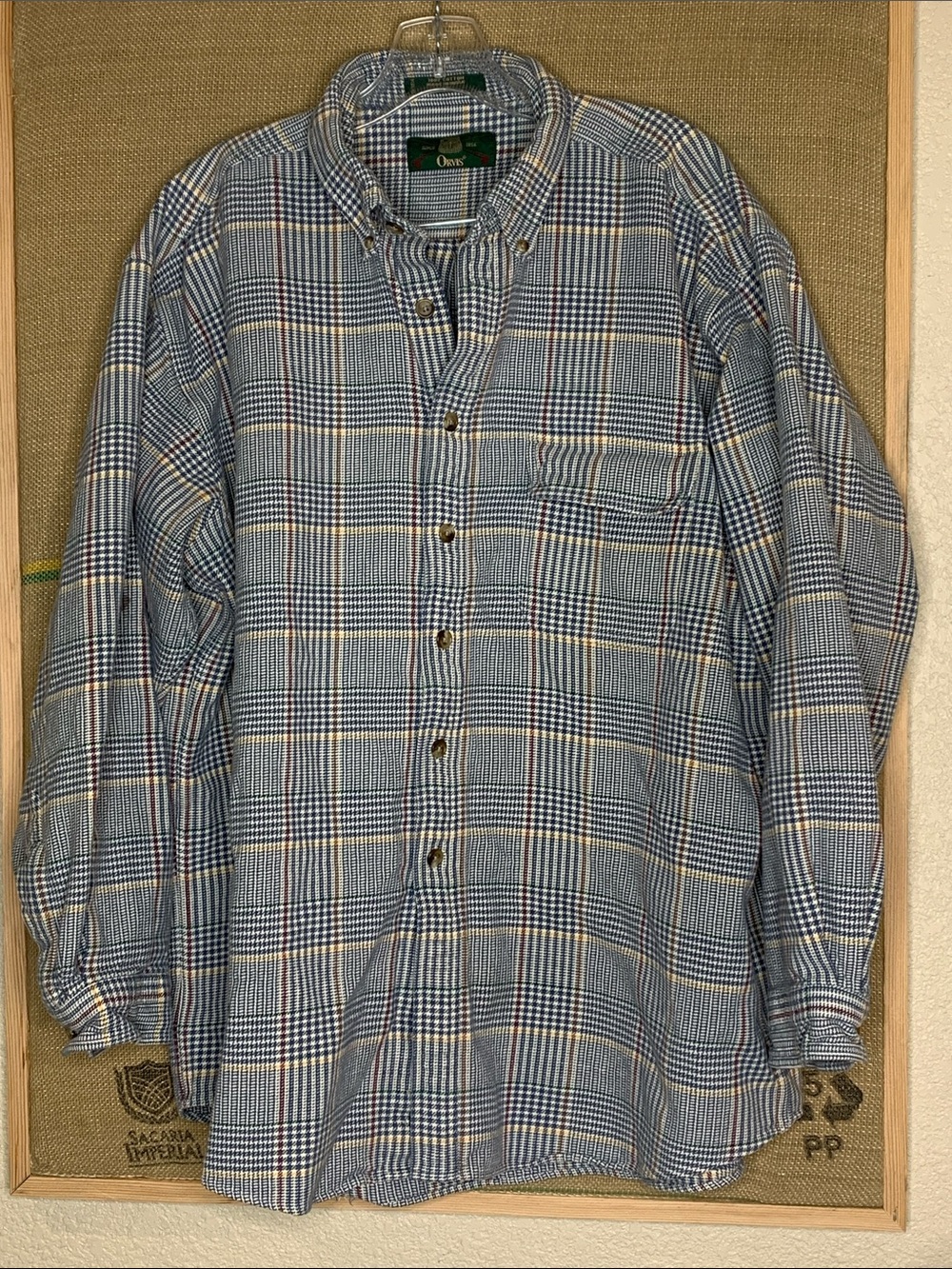 Orvis Blue Plaid Button-Down Shirt with Cream Accents